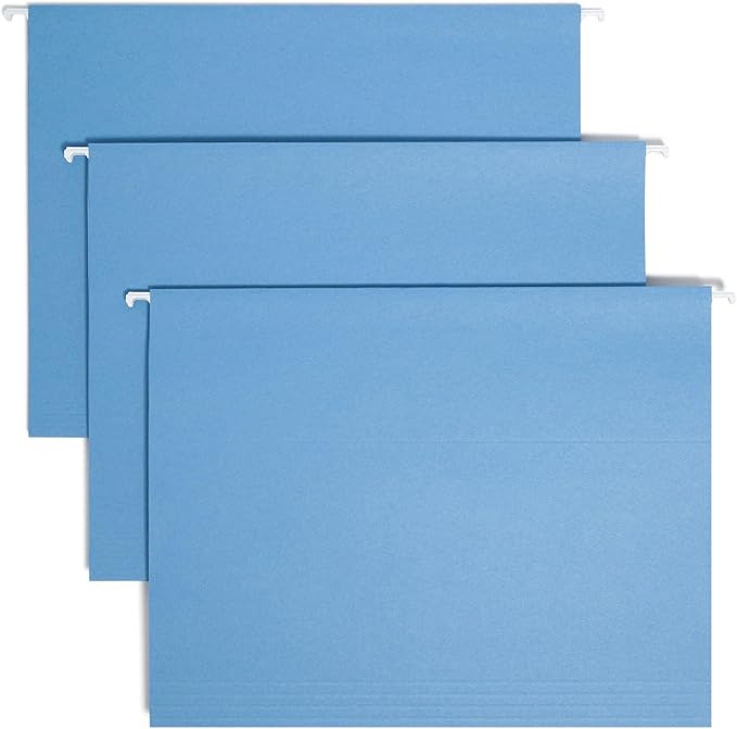 Smead Standard Hanging File Folders, 25 Count, Blue, 1/5-Cut Adjustable Tabs, Letter Size (64060)