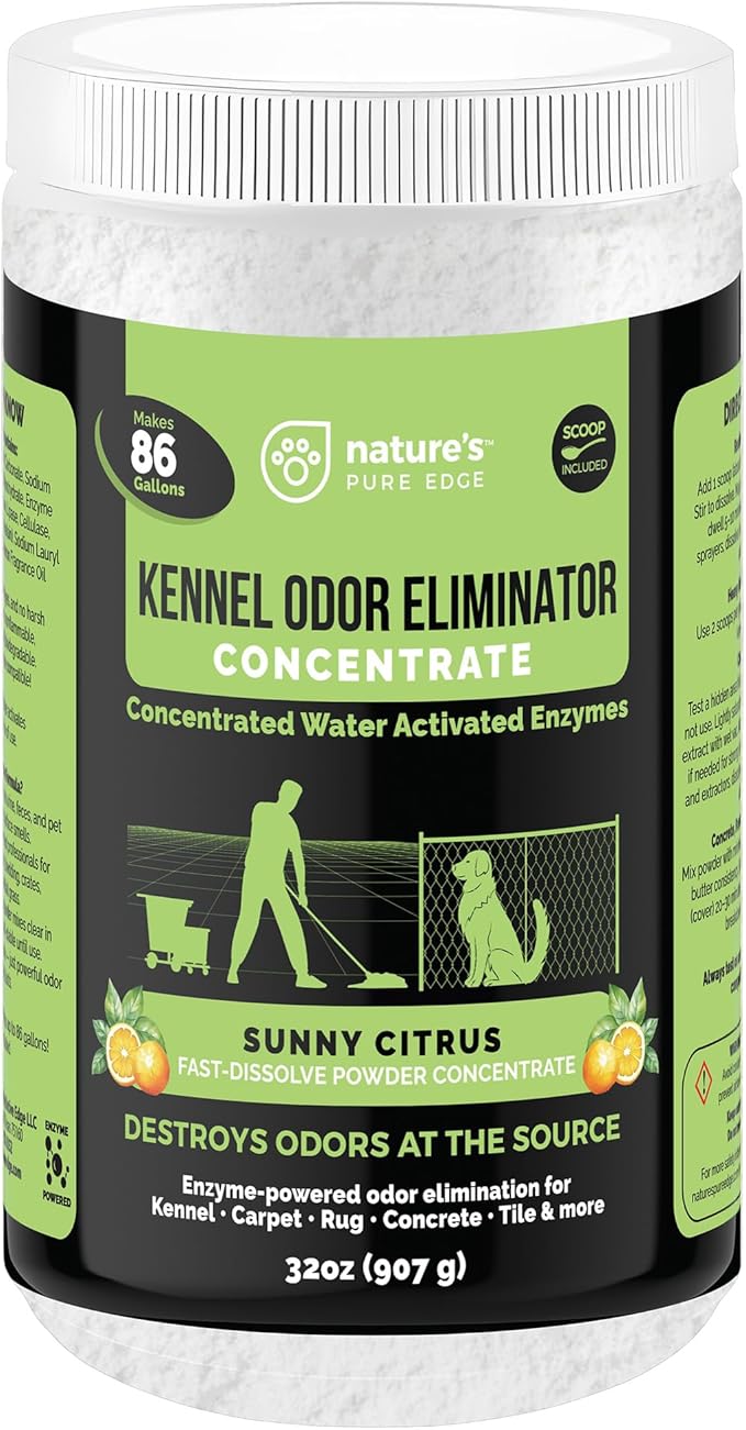 Nature's Pure Edge Enzyme Powder Concentrate Makes 86 Gallons - Professional Use for Kennel and Pet Odor Elimination - Removes Urine Poop from Carpets Floors - Sunny Citrus