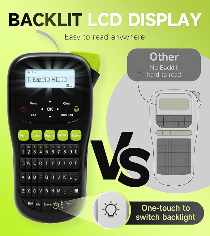 Industrial Label Maker Machine with-Tape Waterproof, Portable Cable Label Maker with Keyboard, Handheld Wire Labeler with Backlight Screen for Home Office Use, H1100 Black