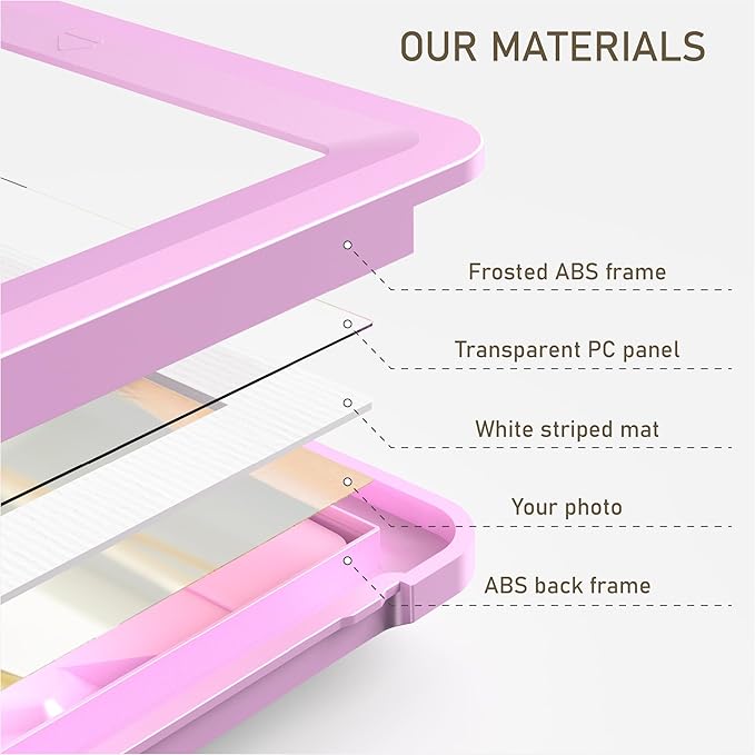 1-Pack 5x7 Picture Frame or 4x6 with Mat – Shatterproof Plastic Picture Frames for Family, Nursery & Playroom, Wall & Tabletop Frame for Home or Office, Safe Lightweight Design, Dreamy Pink