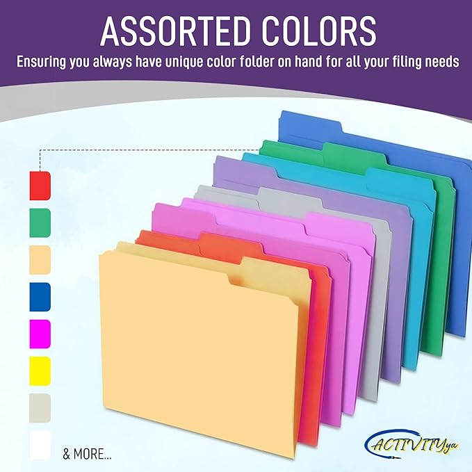 Purple File Folders, 1/3-Cut Tabs, Letter Size, 12-Pack – Durable Office Filing Folders for Documents, Papers, and Organization