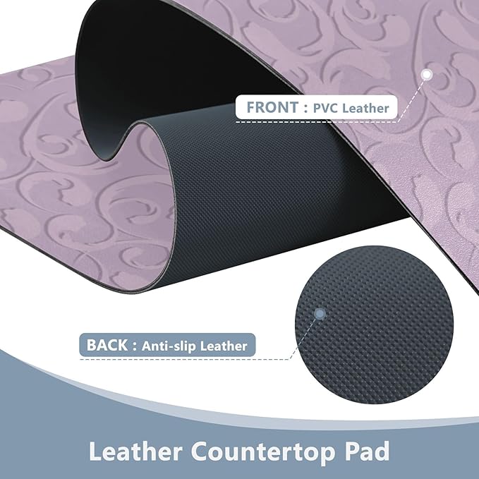 Mouse Pad Desk Mat Leather Desk Pad Large Gaming Desk Cover Protector Mat for Keyboard Computer Laptop Office Waterproof 47.2 x 23.6 Inch Floral Vintage Purple