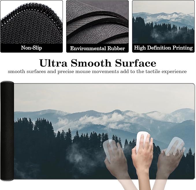 Forest Desk Pad Protector, Stitched Edges Mouse Pad, Large Office Desk Mat, Non-Slip Desk Blotter, Laptop Desk Pad, Desk Writing Pad for Office and Home (31.5" x 15.7")