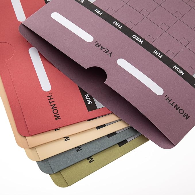 Y YOMA 6 Pack File Folder Jackets Letter Size Paper Pocket File Folder with Reinforced Straight-Cut Tab Pre-Printed Job Folders No Expansion Organizer, Morandi Colors, Vertical Calendar Design