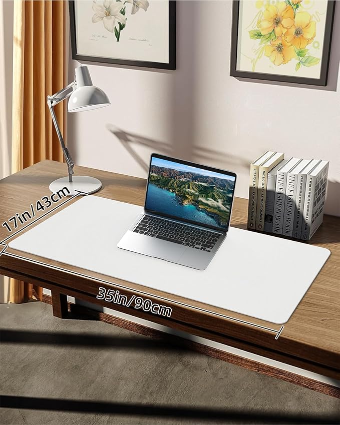 PULeather Non-Slip Desk Mat, Large Mouse Pad & Laptop Desk Pad - Waterproof Writing Pad for Office & Home (Ivory White, 35.4" x 17")