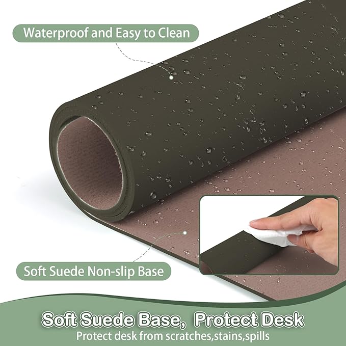 Boutilon Leather Desk Pad Protector,Non-Slip Mouse Pad,Laptop Desk Pad,Office Mouse Mat,Waterproof Leather Desk Blotter,Desk Writing Pad for Office and Home (M-Coffee,30"x14")