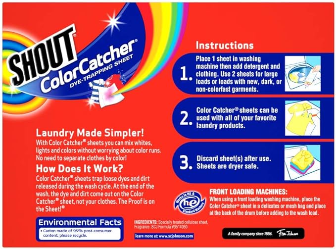 Shout Color Catchers for Laundry, Allow Mixed Washes, Prevents Color Runs and Maintains Original Clothing, 24 Count - Pack of 12 (288 Total Sheets)