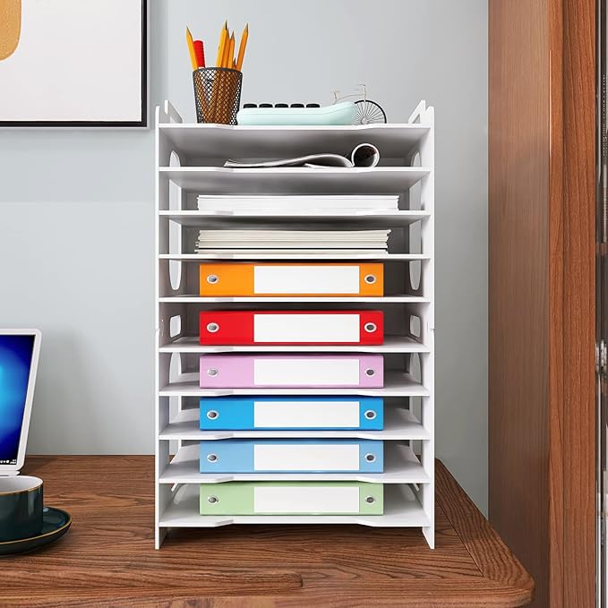 Natwind Office Paper Organizer for Desk Desktop Organizer File Holder Office Desk Organizer Letter Tray & Paper Holder Document Storage Rack for Home Office School 10-Tier