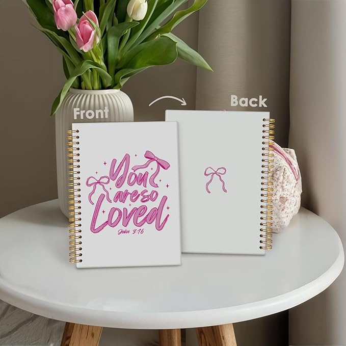 Cute Notebook, Coquette Pink Bow Notebook Journals, You are So Loved for Women, Coquette Office Supplies, Hardcover Spiral Notebook 5.5x8.3
