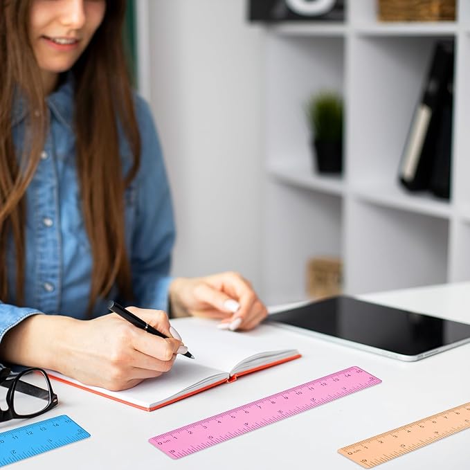 10 Pack Plastic Ruler 6 Inch 5 Assorted Color Small Plastic Ruler Straight Edge Ruler Flexible Ruler Measuring Tool Rulers Bulk for Kids School Office Classroom