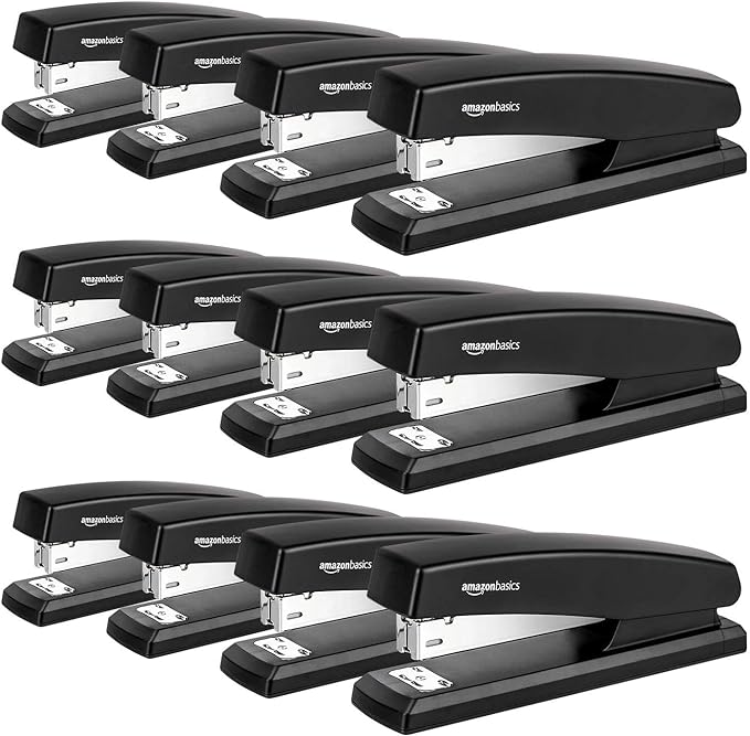 Amazon Basics 25-Sheet Capacity, Non-Slip, Office Desk Stapler with 1000 Staples, Black - Pack of 12