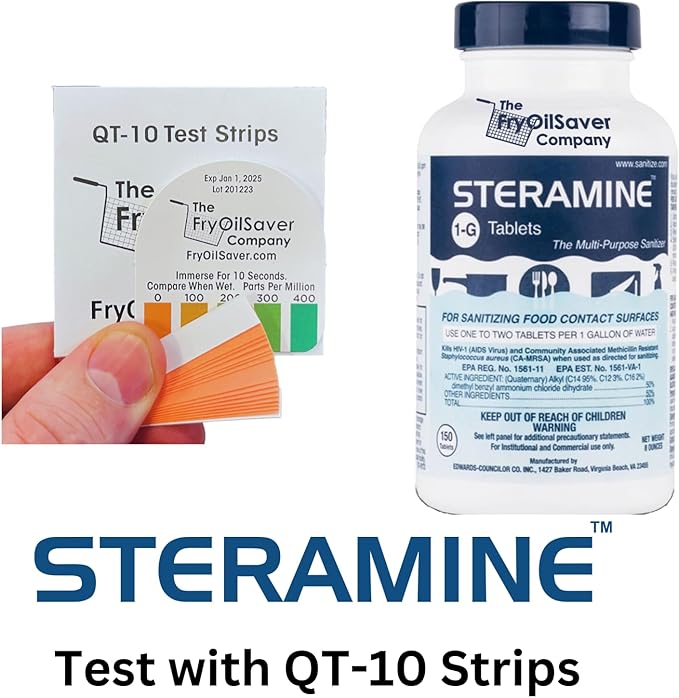 1 Bottle Steramine Sanitizer Tablets - Multi Purpose Steramine Sanitizing Tablets for Food Contact Surfaces, Bar, Hotel Kitchen, Busy Diners, Restaurants & FoodTrucks by FryOilSaver (150 Count)