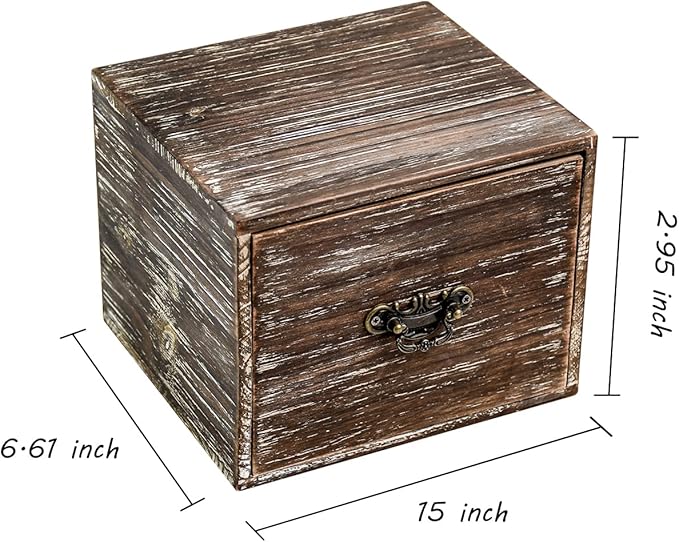 Office Desk Organizer with Drawers Dark Brown Vintage Square Wood Desktop Storage Box Workspace School Supplies Farmhouse Kitchen Countertop Makeup Storage bins for Home Toiletries Supplies Vanity……