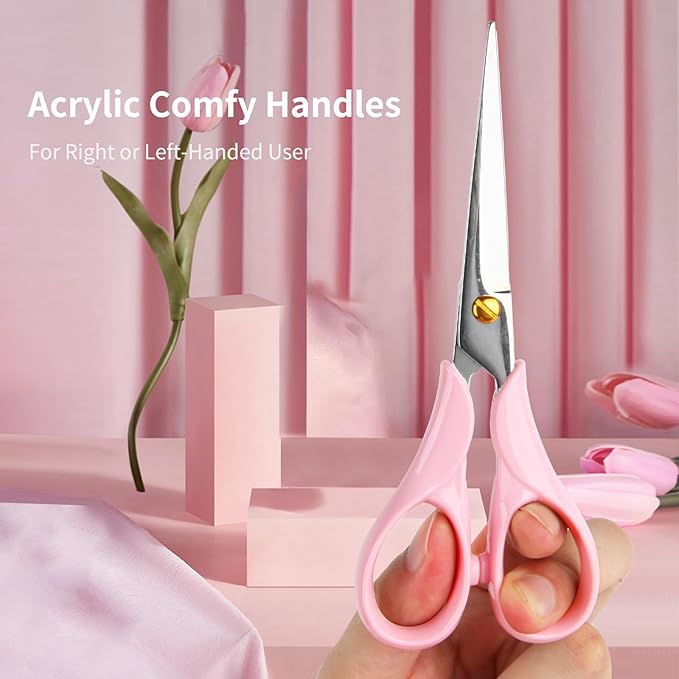 Gold Scissors, Stainless Steel Blade with Acrylic Handle, All Purpose Scissor for Office, School, Home, Fabric Shears, Tijeras (6.3" Pink)