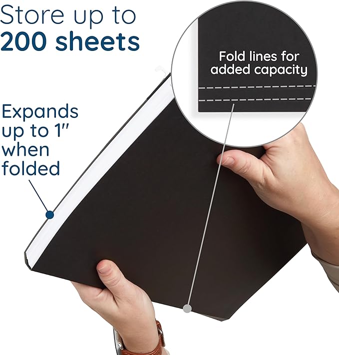 25 Blue Summit Supplies Legal Size Hanging File Folders - Black Hanging File Folders for Filing Cabinet, Durable 11 pt Paper with Plastic Tabs and Inserts, Black Legal Size Hanging Folders