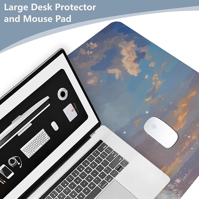 Mouse Pad Desk Mat Leather Desk Pad Large Gaming Desk Cover Protector Mat for Keyboard Computer Laptop Office Waterproof 35.4 x 16.5 Inch Dolphin Jumping Sunset Blue