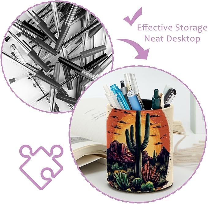 Pen Holder Pencil Holder for desk, Round Desktop Organizer Desert (2) Pencil Cup for Office, School, Home and Stationary Supplies