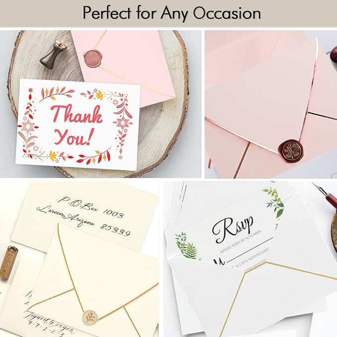 A7 Ivoy Envelopes 5 x 7 With Gold Border,- 50 Pack,For 5x7 Cards| Quick Self Seal| Perfect for Weddings, Invitations, Photos, Graduation, Baby Shower| Thick Luxury paper|5.25 x 7.25 Inches (Ivory)