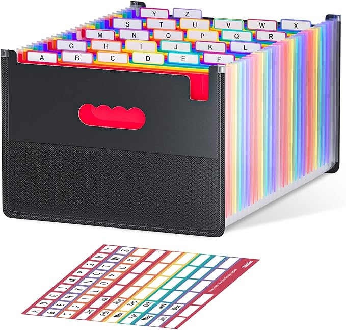 ThinkTex 26 Pockets Expanding File Folder, Upright & Coverless, A-Z Colorful Tabs, Larger Capacity Accordion Folder, Letter/A4 Size for School, Home and Office