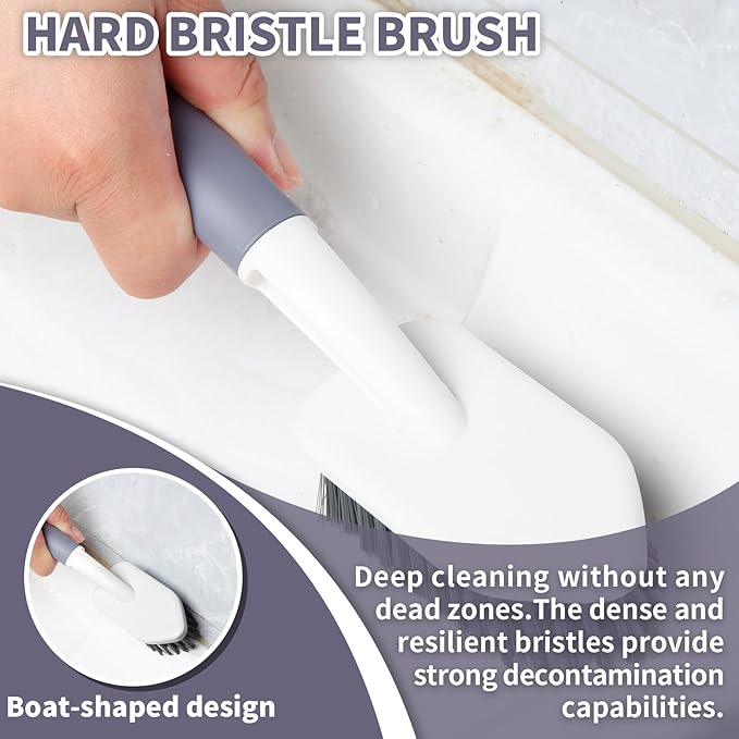 Xicennego 3 Pack Kitchen Cleaning Brush Set,1 Pot and Dish Cleaning Brush with Long Handle,1 Kitchen and Bathroom Brush with Scraper Strip, 1 Hard-Bristled Brush for Sink, Countertops, Tiles（Grey
