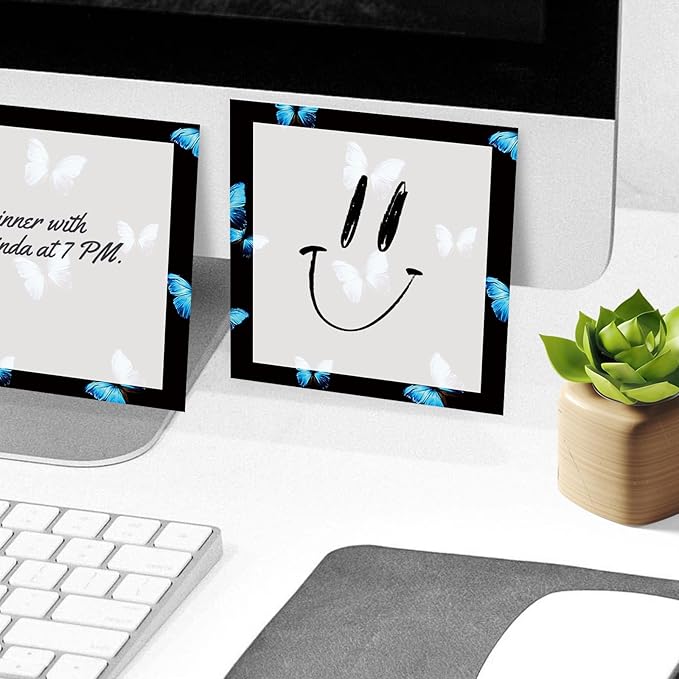 Sticky Notes, 2 Pads, 3x3 inches, Cute Colorful Fun Self-Stick Note Pads, Easy Post, Strong Adhesive Notepad Blue Glowing Butterflies