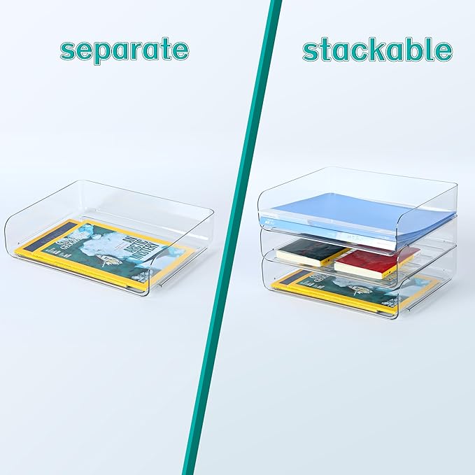 3 Tiers Stackable A4 Paper Trays, Office Desk File Holder, Tidy File Document Letter Book Paper Organizer (3 Tiers,Clear)