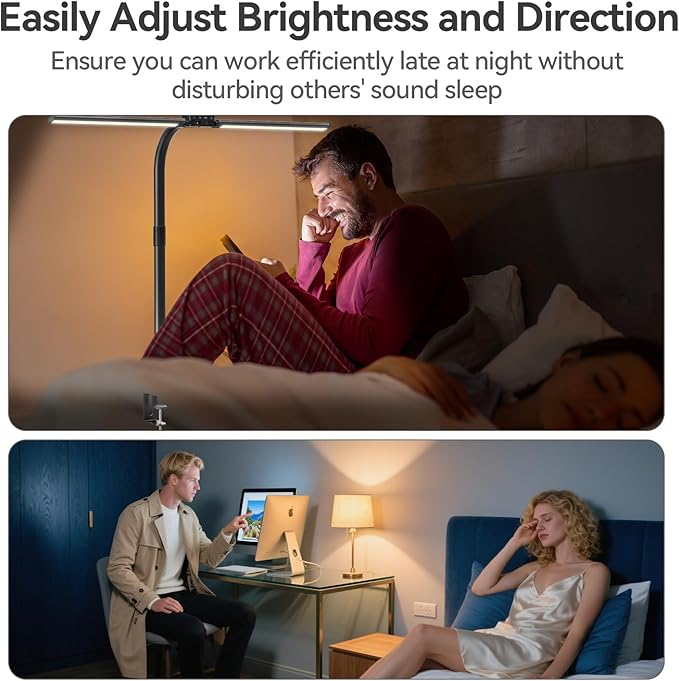 AUSDOM LED Desk Lamp for Home Office, 24W Ultra Bright Architect Task Light with Clamp & USB Port, 5 Colors & Dimming Touch Control, Flexible Gooseneck for Reading, Crafting, Gaming- 50 Lighting Modes