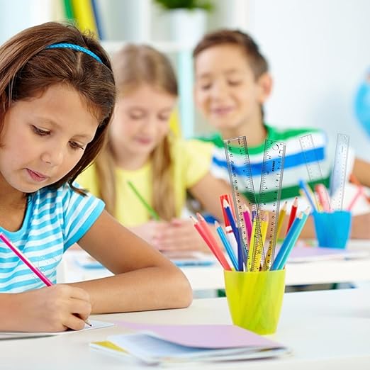 Plastic Ruler 12 inch, Clear Rulers with Hanging Holes, Inches, Centimeters, Millimeters, Straight Measuring Tools for Students, School and Office, Pack of 2