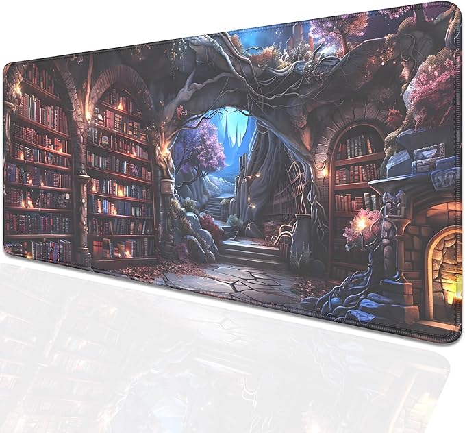 Magic Library Mouse Pad,Mysterious Collection of Books Mousepad Desk Pad with Stitched Edges,Non-Slip Waterproof Rubber Base Mouse Mat Desk Mat for Office Computer Keyboard Laptop Home(27.5x11.8 in)