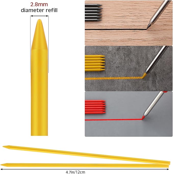 120 Pieces 2.8 mm Carpenter Pencils Lead Refills HB Refill for Construction Pencils Refills Mechanical for Writing Drawing Drafting Woodworking Construction(Black, Red, Yellow)