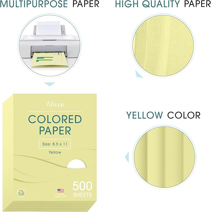 Colored Paper 500-Sheets - Yellow Paper, 8.5 x 11 Colored Printer Paper, Arts & Crafts, DIY Projects - School & Office Supplies - Pastel Copy Paper, 1 Ream, Made in the USA