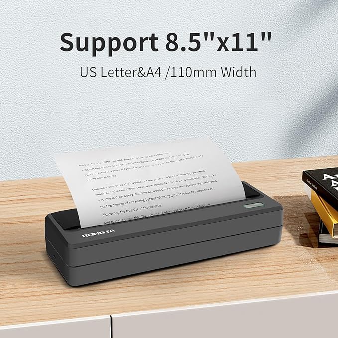 Rongta Portable Printer Wireless for Travel,300DPI Bluetooth Inkless Thermal Printer, for Office/School/Home Use,Compatible with Android,iOS & Laptop,Support 8.5" X 11" US Letter