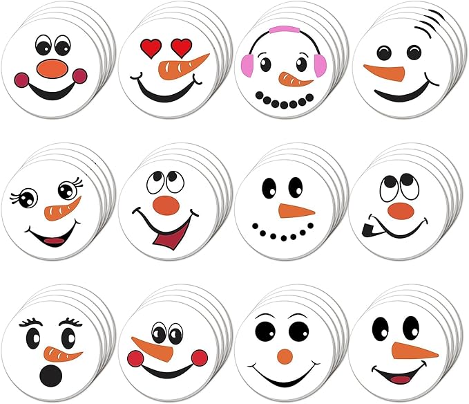 48Pcs Christmas Snowman Face Sticky Notes Cute Snowman Expression Memo Notes Self-Adhesive Winter Memo Notes for Christmas Winter School Office Home Supplies Student Teacher Present 12 Styles