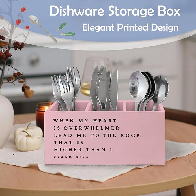 SNNDER Inspirational Christian Pen Holder for Desk, Christian Religious Gifts for Women Men, Psalm 61:2 Bible Verses Wooden Pen Pencil Holder Organizer for Home Office Desk Accessories(PINK)