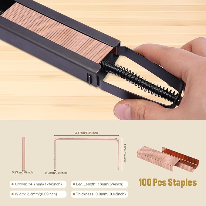 Carton Stapler Heavy Duty Manual Carton Closing Stapler with 100 Pcs Staples (1-3/8-Inch Crown, 3/4-Inch Length), Industrial Staple Tool for Sealed Boxes, Cartons, Corrugated Cardboard