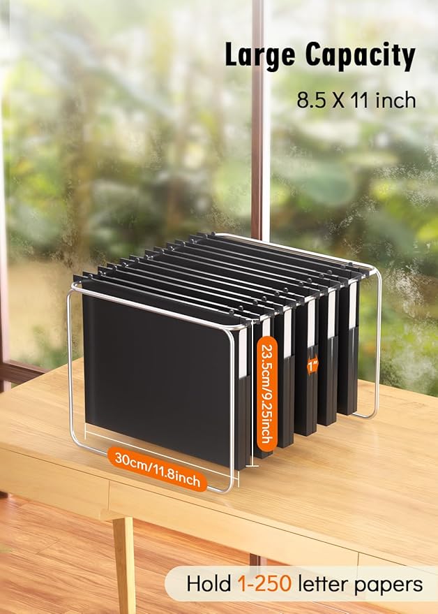 Extra Capacity Plastic Hanging File Folders,12 Pack Reinforced Hang Folder, Heavy Duty 1 Inch Expansion, Filing Cabinet Folders Letter Size for Bulk Files/Medical Charts, Black