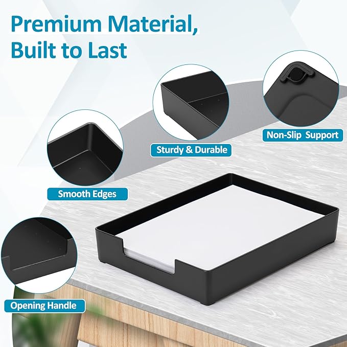 Letter-Size Paper Tray Organizer/Office Organizers/Rectangular Plastic Files/Desk Accessories, Plastic Paper Holder File Organizer for Office, School, Home Storage (Black)/Stackable/