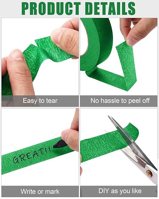 Fainne 40 Pcs Green Painters Masking Tape Bulk 1 Inch x 55 Yard, General Purpose Paint Band Removable Adhesive Tape Multi Surface Roll for Painting Labeling School Supplies