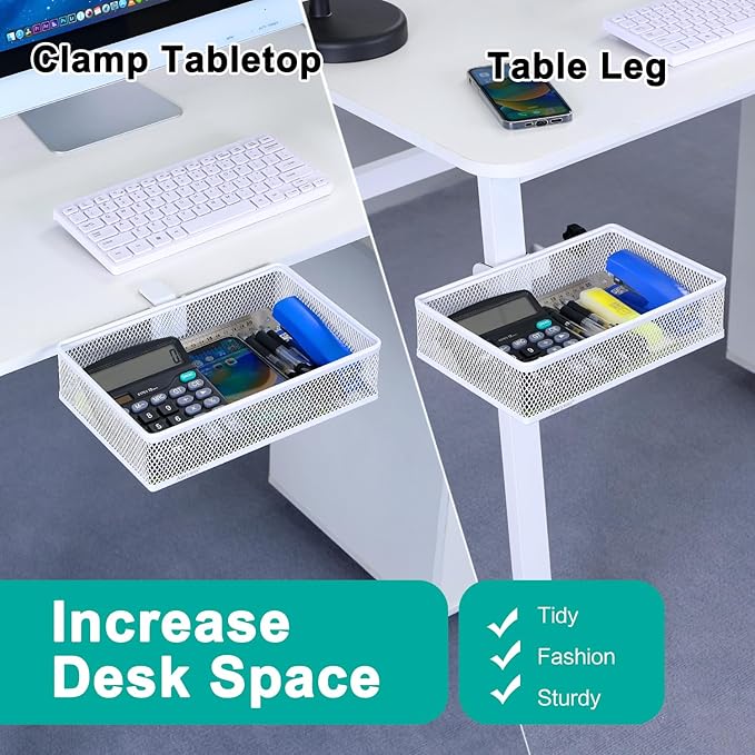 Clip-on Drawer organizers, desk organizer,can be clipped around the table to store small items. (White - Big)
