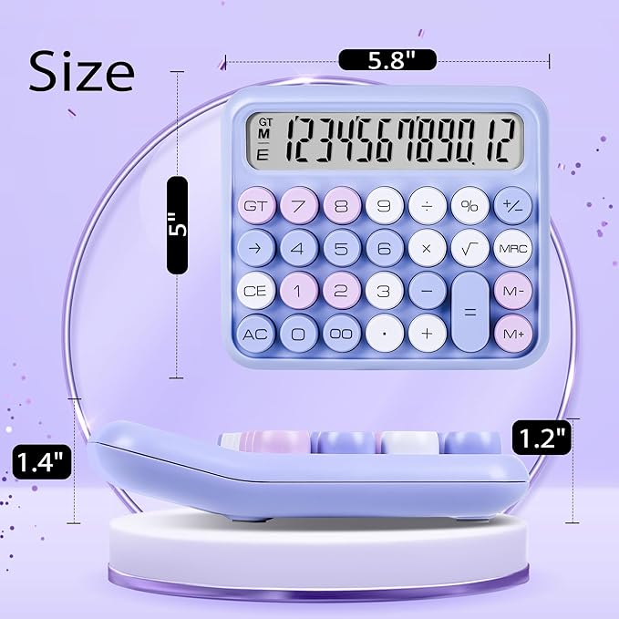 VEWINGL Mechanical Switch Calculator, 12 Digit Large LCD Display and Buttons, Great for Everyday Life and Basic Office Work, with Battery