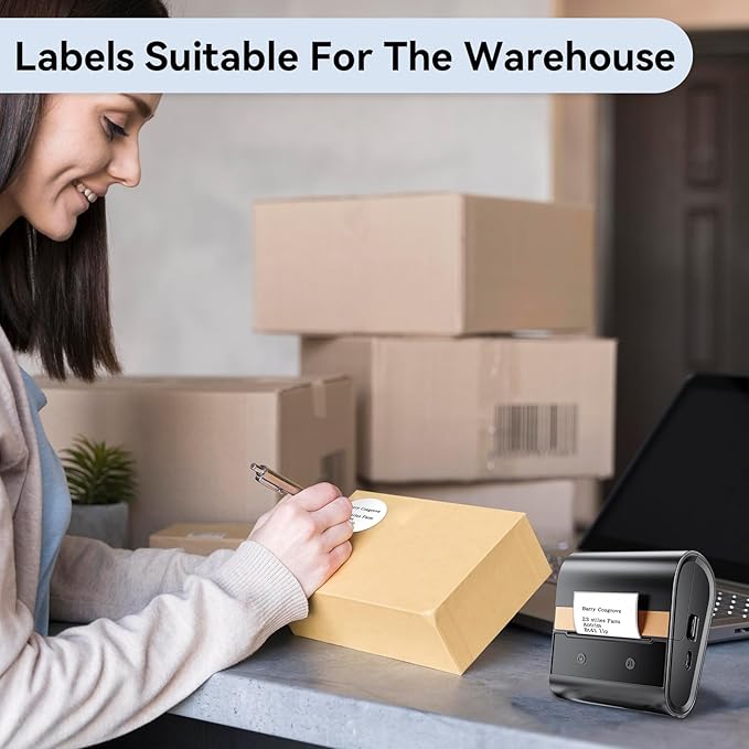 M100 Round Label 1.96" x 1.96" (50x50 mm), Compatible with Label Maker M110/ M220/ M221/ M120/ M250/M150, White, 140 Labels/Roll, Multi-Purpose Adhesive Circle Thermal Labels, Black on White