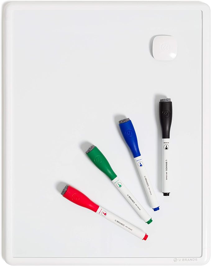 U Brands Contempo Magnetic Dry Erase Board White Board Kit, 11" x 14", White Modern Frame, Includes 4 Markers and Magnet