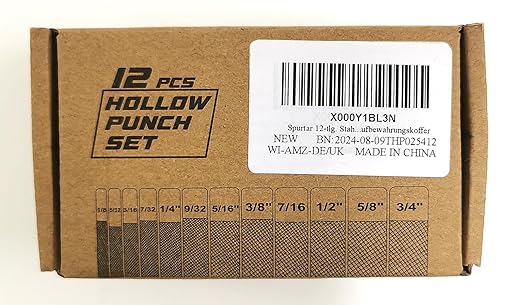 Spurtar 12 PCS Steel Hollow Leather Punch Set 1/8''-3/4''(3-19mm) Heavy Duty Round Hole Punch Set Leather Hole Tool for Watch Cloth Belt Gaskets w/Storage Bag