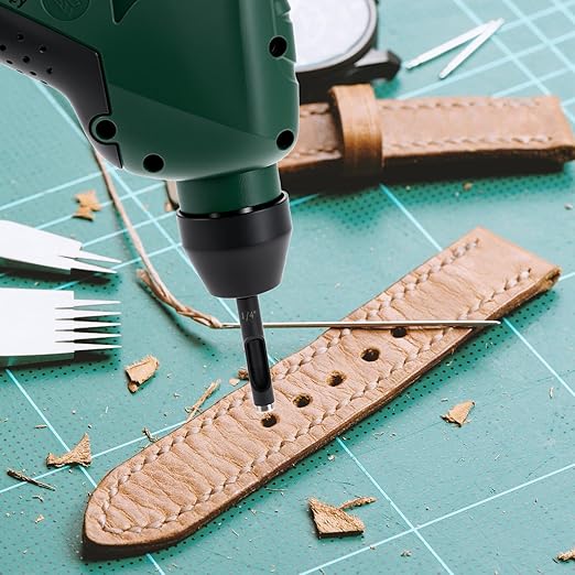 QWORK Leather Hole Punch Tool Set – 6-Piece Carbon Steel Punch Kit with Drill Bits (3/16" to 1/2") for Crafting, Belts, and Grommets, High-Precision Leather Punch Tool