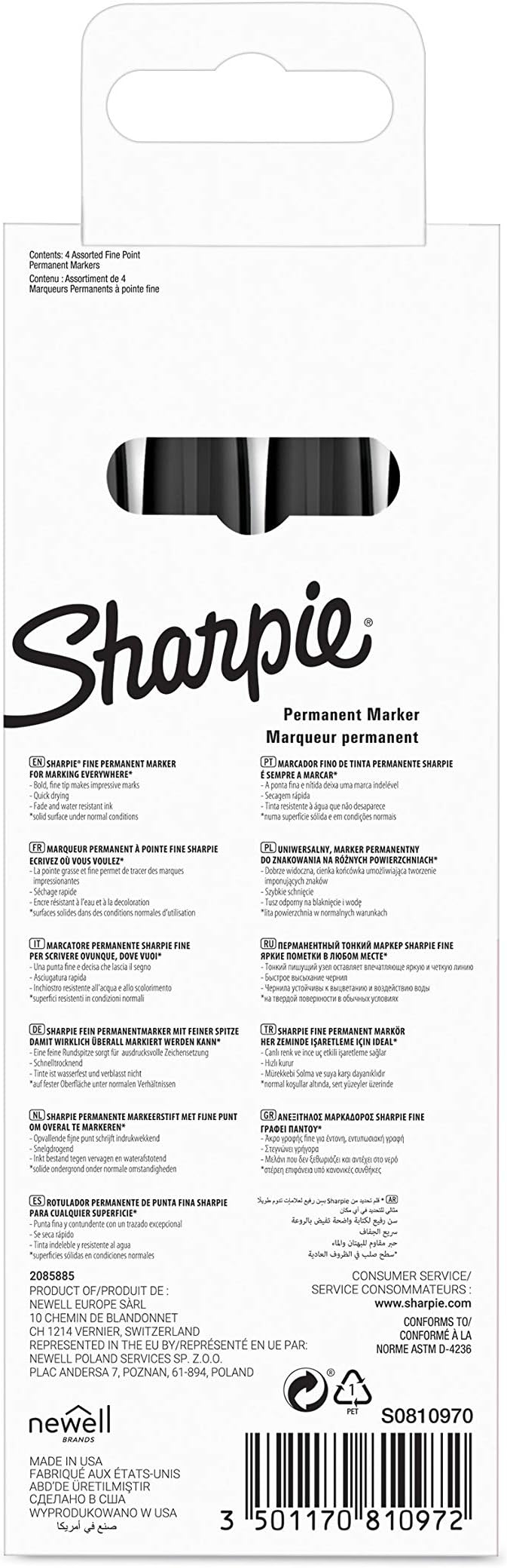 Sharpie Permanent Markers | Fine Point | Assorted Colours | 4 Count