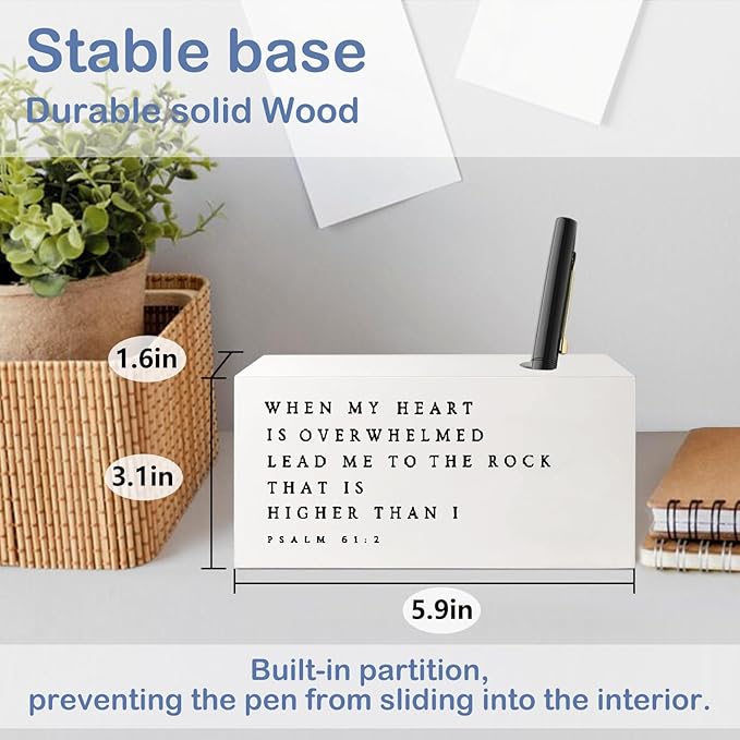SNNDER Inspirational Christian Single Pen holder for Desk, Christian Religious Gifts for Women Men, Psalm 61:2 Bible Verses Fountain Pen Holder for Home Office Desk Accessories