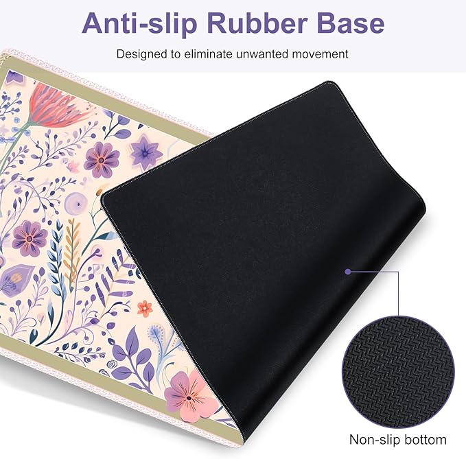 Cute Desk Mat, 4in1 Large Mouse Pad with Wrist Rest, Desk Matt for Desktop, Deskpad Mat, Anti-Slip XXL Computer Ergonomic Mousepad with Wrist Support for Keyboard and Mouse I Retro Purple Floral