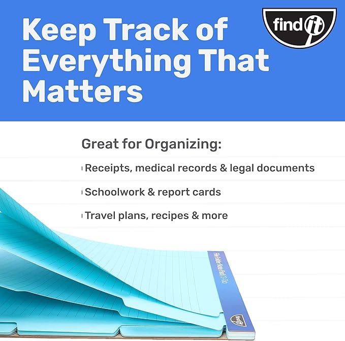 Find It File Folder Notepad - Pack of 72-9.5 x 12.5 Inch Notebook Organizer Folders for Filing, Document, and Clipboard Organization - Blue