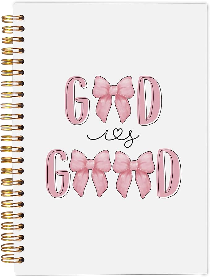 Christian Notebook Journal, Pink Bow Coquette Preppy Notebook, Christian Gifts for Women Faith, Faith Based Gifts, Bible Journal Notebooks for Note Taking, Spiral Notebook 5.5x8.3 Inch
