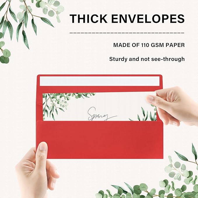 50 Pack #10 Business Envelopes, Self Seal Standard Christmas Red Envelopes for Secure Business & Legal Mailing, Office, Checks, Letter, Invoices, 4 1/8 x 9 1/2 Inches